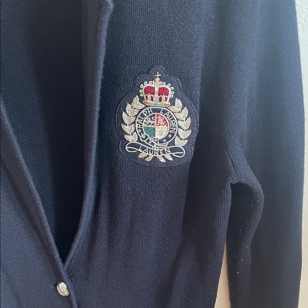 Vintage Polo by Ralph Lauren Navy Blazer with Embroidered Crest - Picture 2 of 12